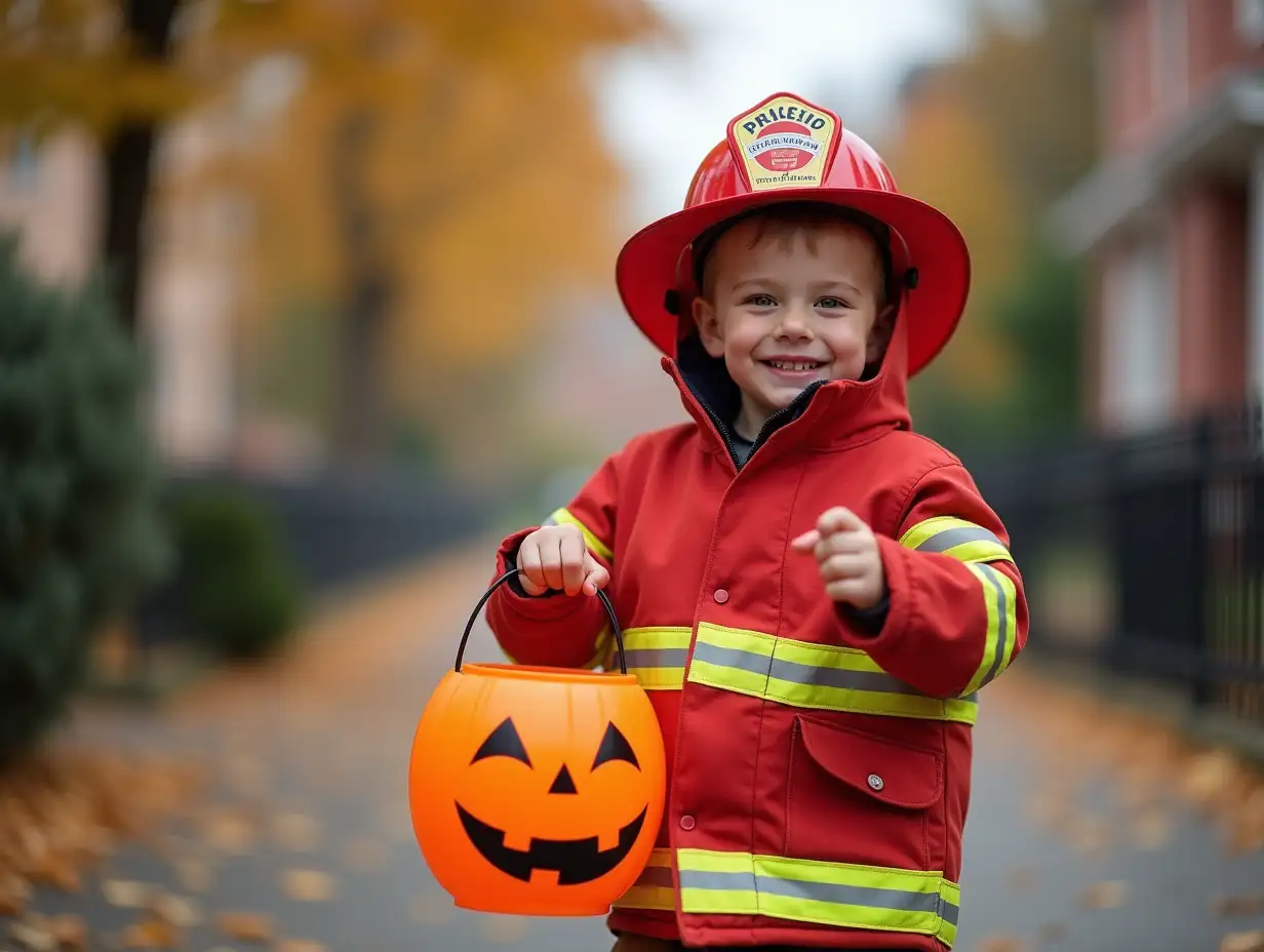 Courageous-FirefighterThemed-Child-Collecting-Halloween-Treats