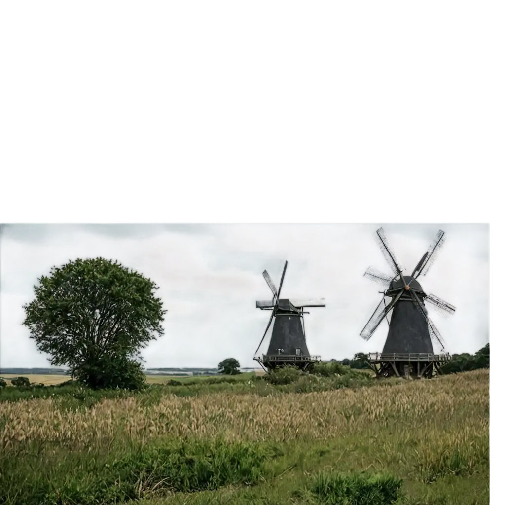 Windmill with an old landscape in the background sized for a slide page.