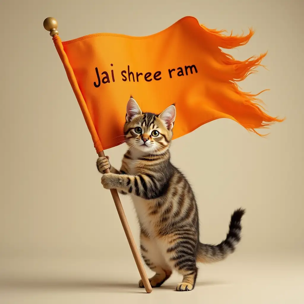 Cat-Standing-on-Hind-Legs-with-Saffron-Flag-and-Jai-Shree-Ram-Inscription