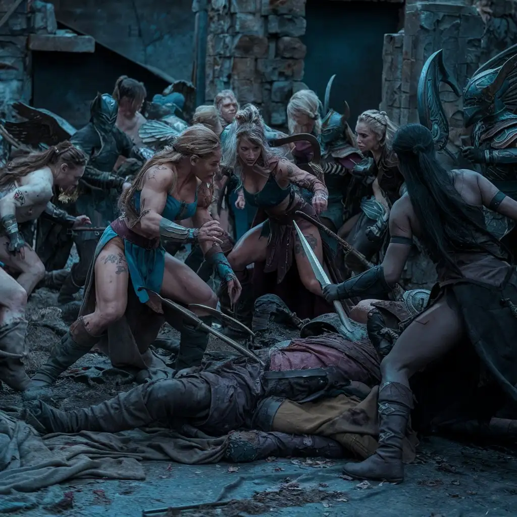 Epic-Battle-Between-Muscular-Amazons-and-Valkyries-in-Dark-Fantasy-Setting