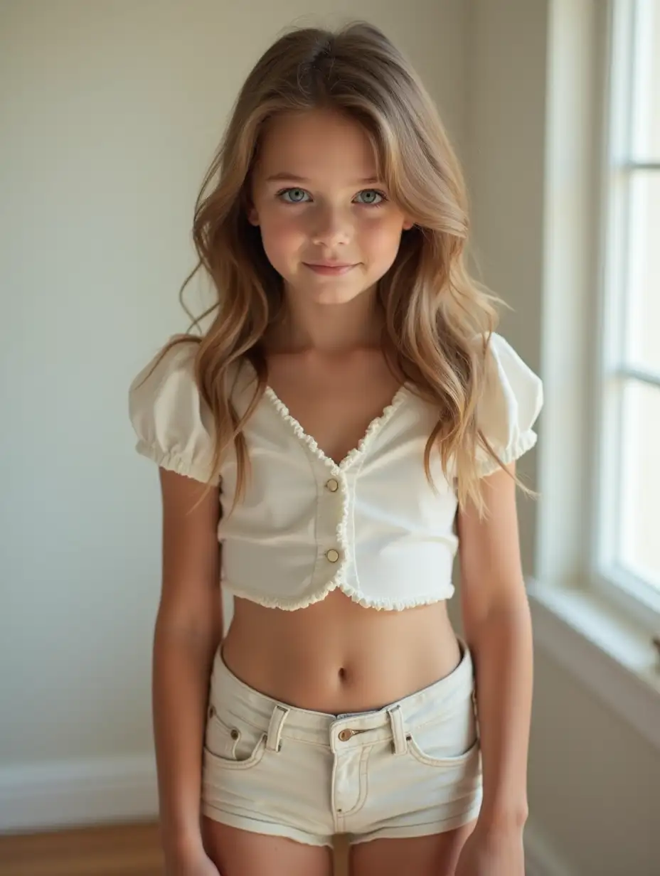 Teen-Girl-in-a-Cropped-Blouse-and-Miniskirt-Posing-in-a-Bright-Room