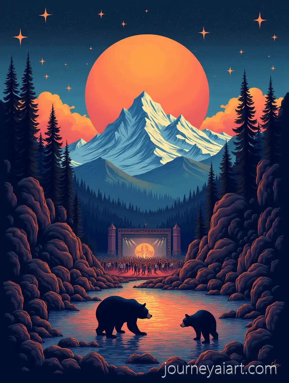 PsychedelicPsychedelic-concert-poster-design-Jam-Band-Concert-Scene-with-WuTang-and-Dancing-Bear-in-Colorado-Mountains