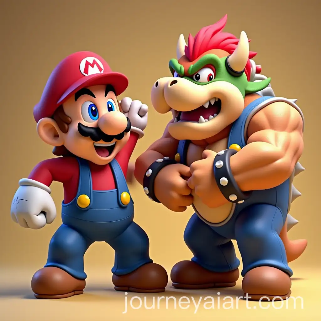 Mario-Bros-Bodybuilder-Punching-Bowser-in-3D-Action-Scene
