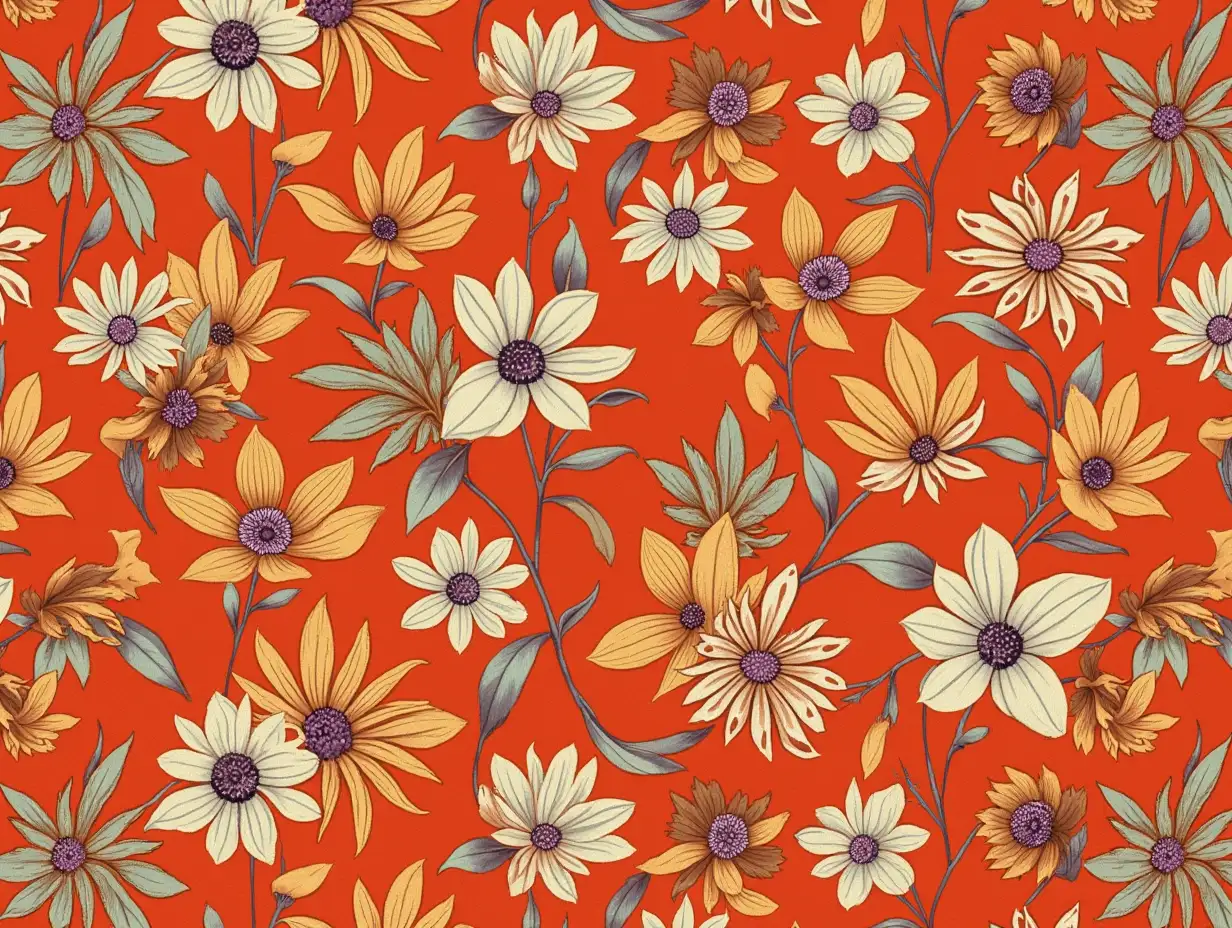 1960s-Exotic-Velvet-Floral-Lounge-Wallpaper-Pattern-on-Burnt-Orange-Background