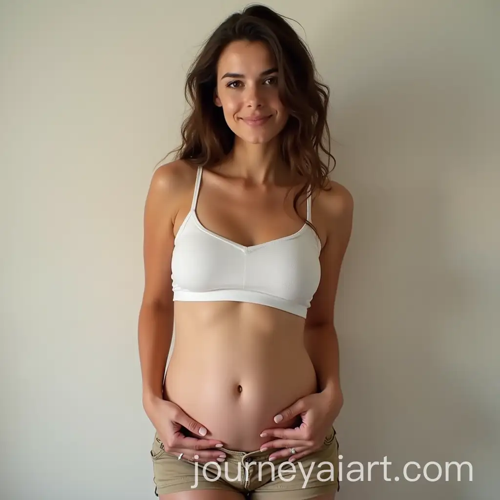 Young-Beautiful-Woman-with-a-Full-Belly-in-a-Casual-Setting