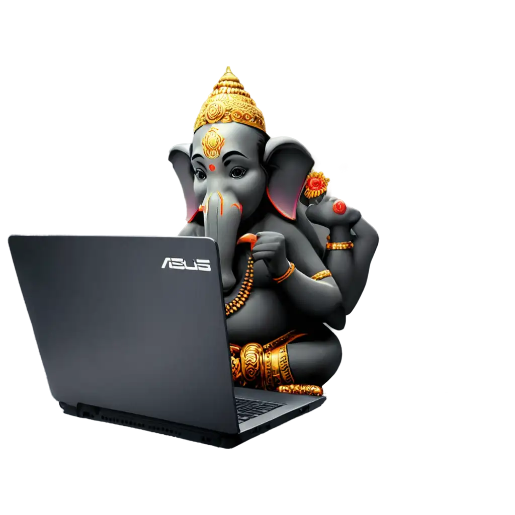 Lord-Ganesha-Using-ASUS-Laptop-PNG-Image-Creative-Digital-Art