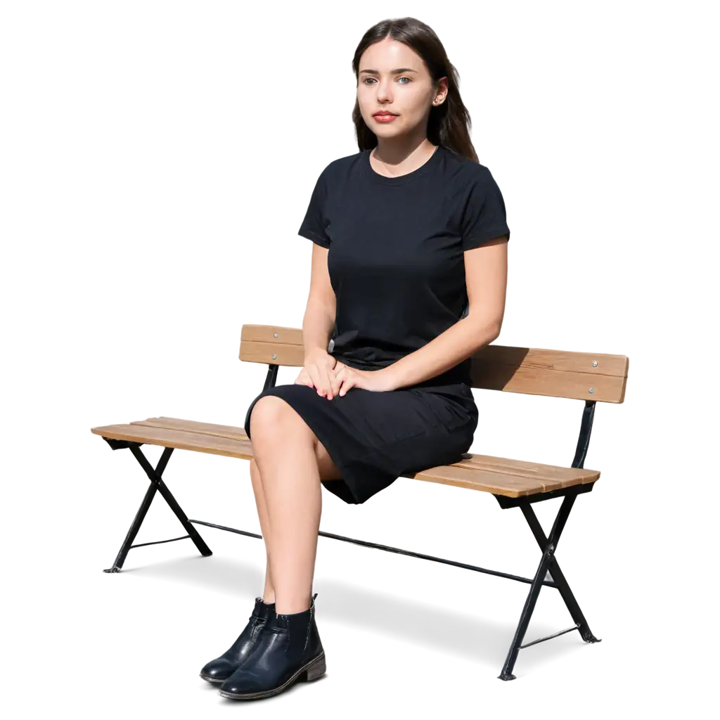 Woman-Sitting-on-a-Wooden-Park-Bench-PNG-Image-for-Creative-Use