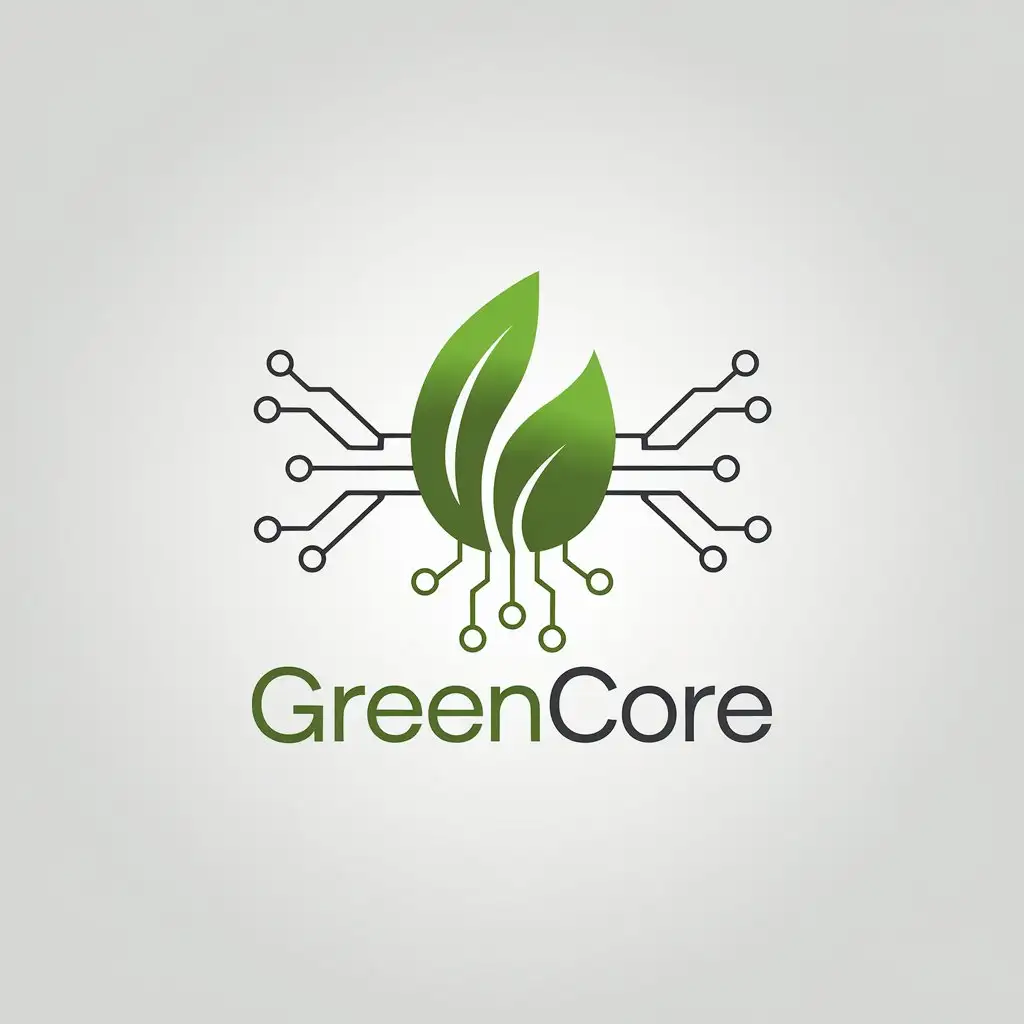 LOGO Design for GreenCore Green Leaf Circuit Lines Symbolizing Nature and Technology Integration