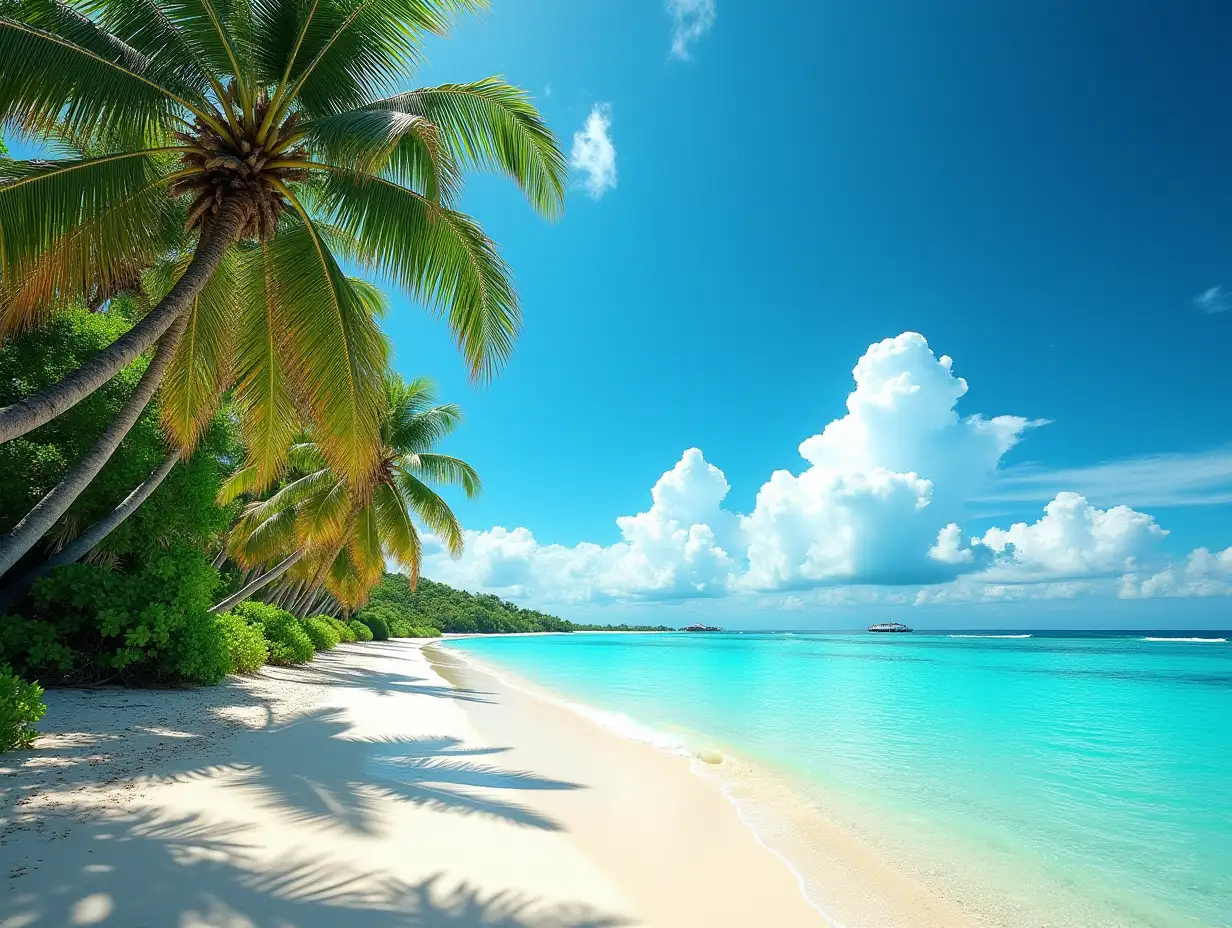 Tropical beach landscape in sunny summer day. Turquoise waters. 300 dpi