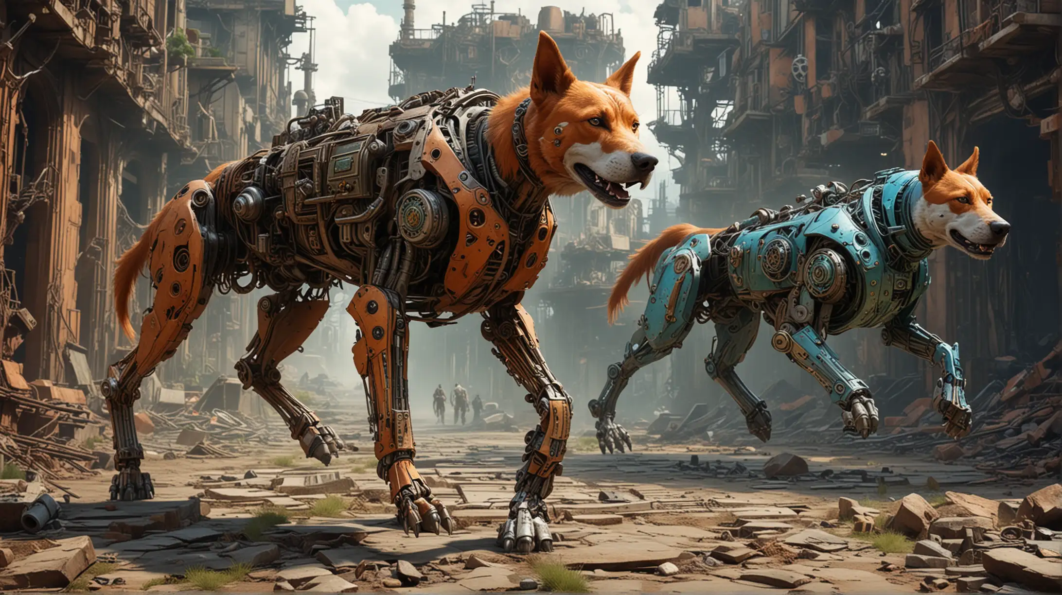 Biomechanical Cybernetic Animals Running Through a Steampunk City