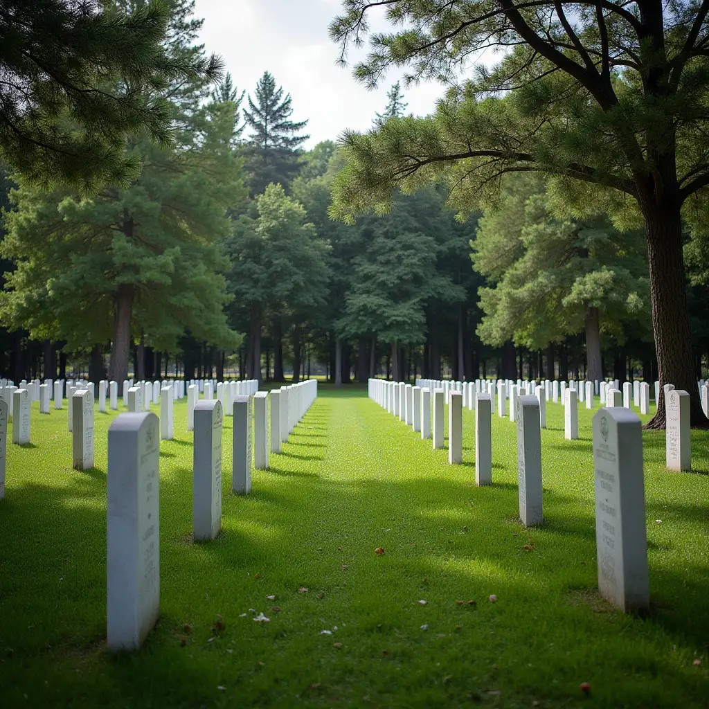 Veterans Cemetery where soldiers are honored and remembered for their service and sacrifice with forest background