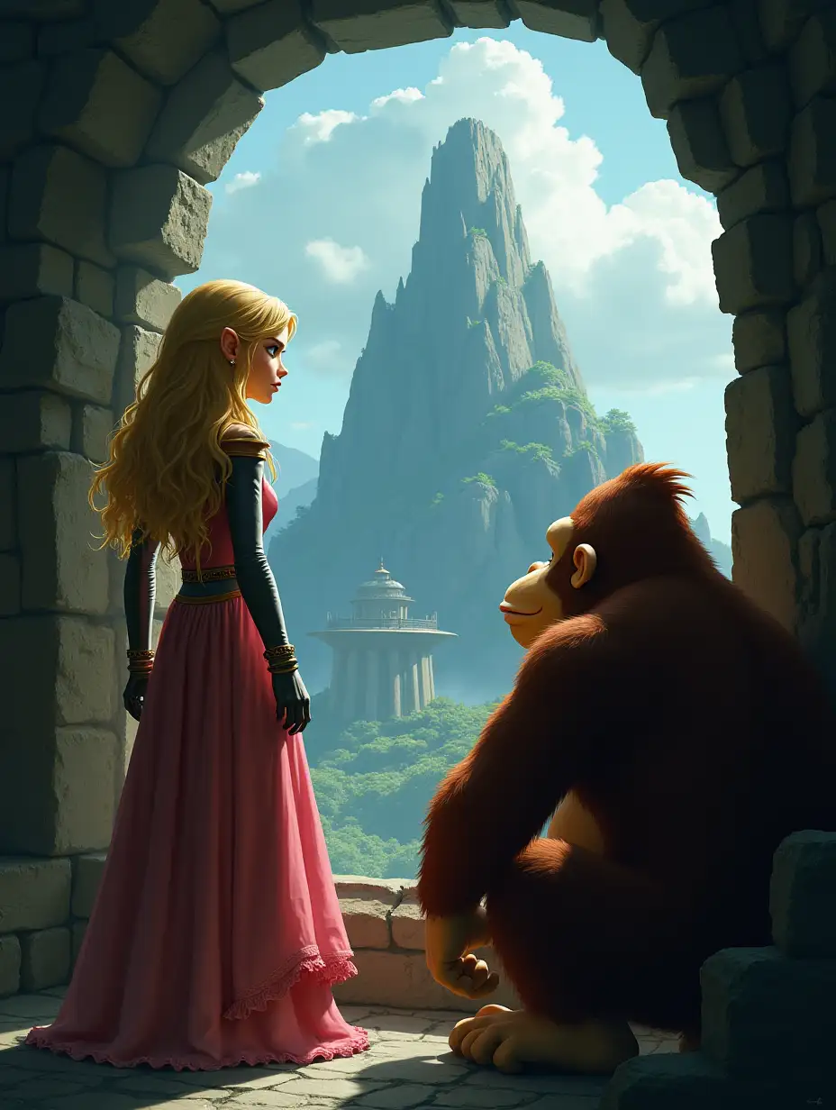 Princess Zelda and Donkey Kong Gazing from a Prison Window