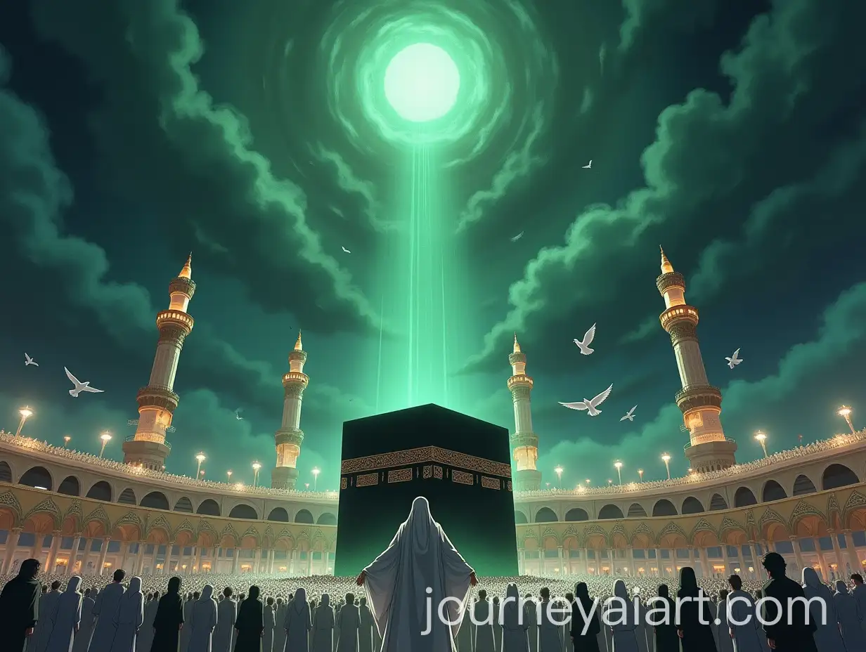 Anime-Scene-of-a-Lone-Figure-Holding-Black-Banner-in-Front-of-the-Kaaba