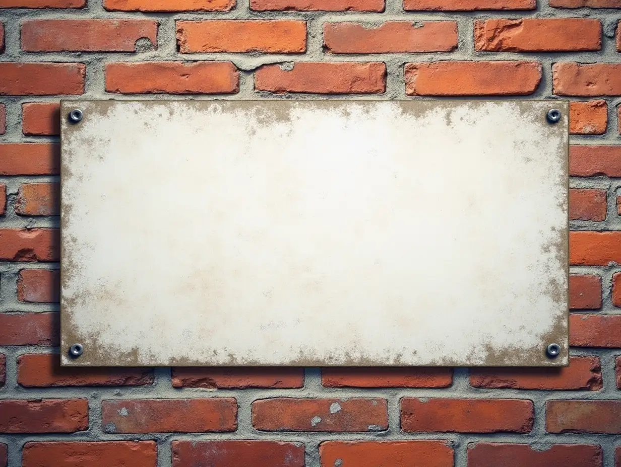 Close up view of an empty grungy brick wall frame with wide banner and copy space