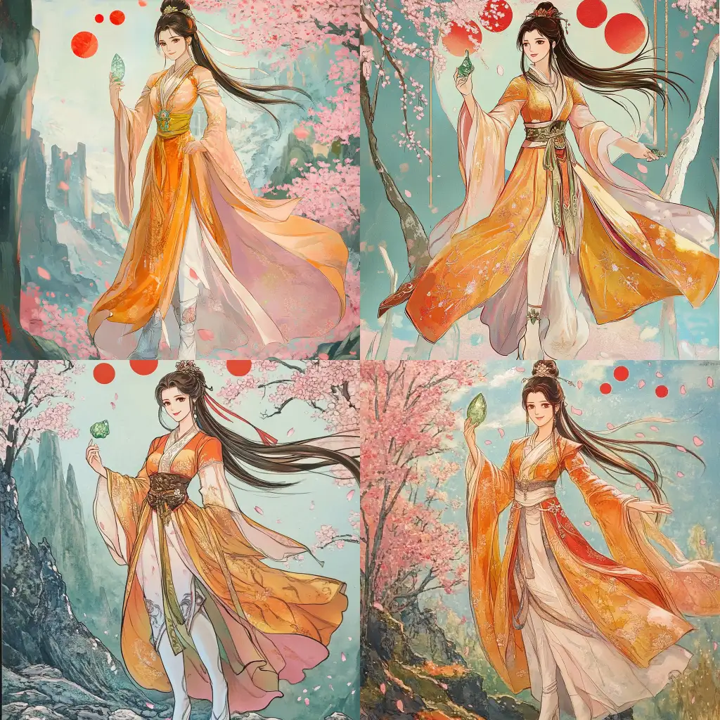 Elegant-Disney-Princess-Belle-in-Hanfu-with-Jade-Specter-in-Sakura-Forest