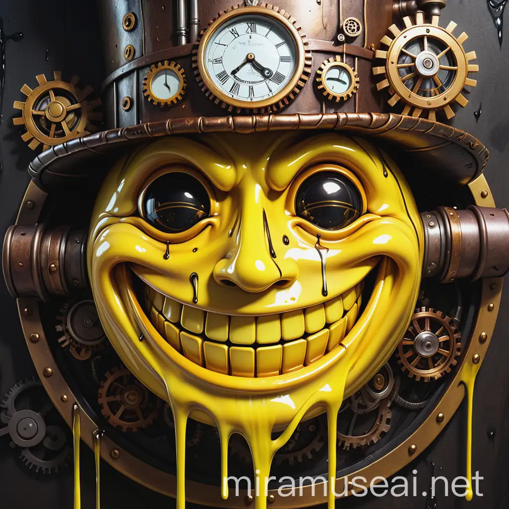 Steampunk Style Smiling Yellow Face Melting in Liquid Form