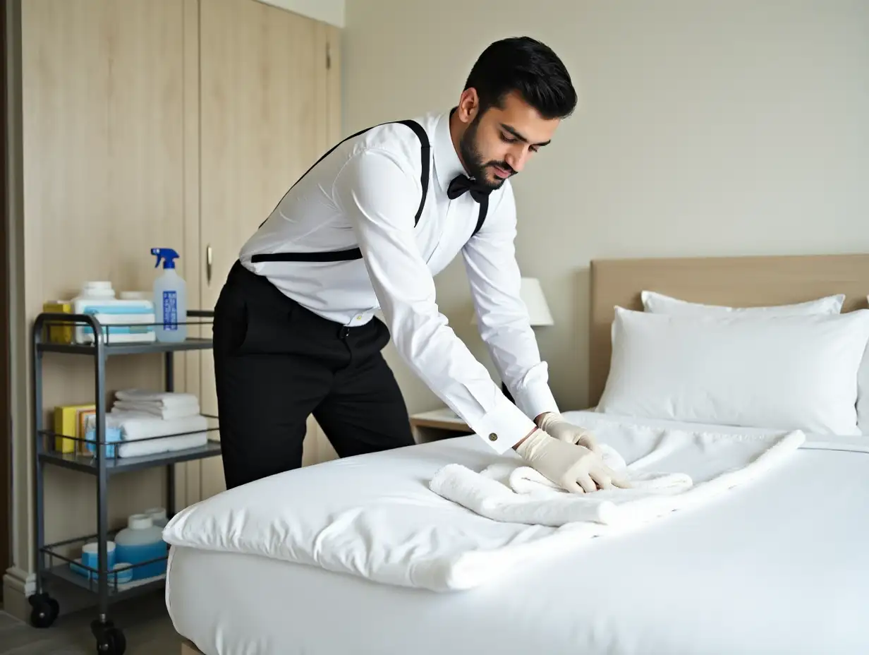 Persian-Housekeeper-Cleaning-Hotel-Room-with-Professional-Care