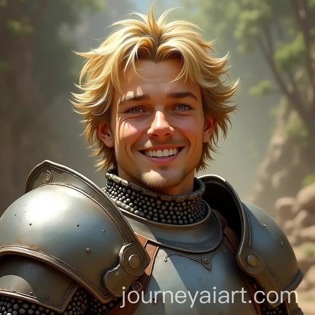 Smiling-Male-Knight-with-Messy-Attire-and-HalfRaised-Helmet