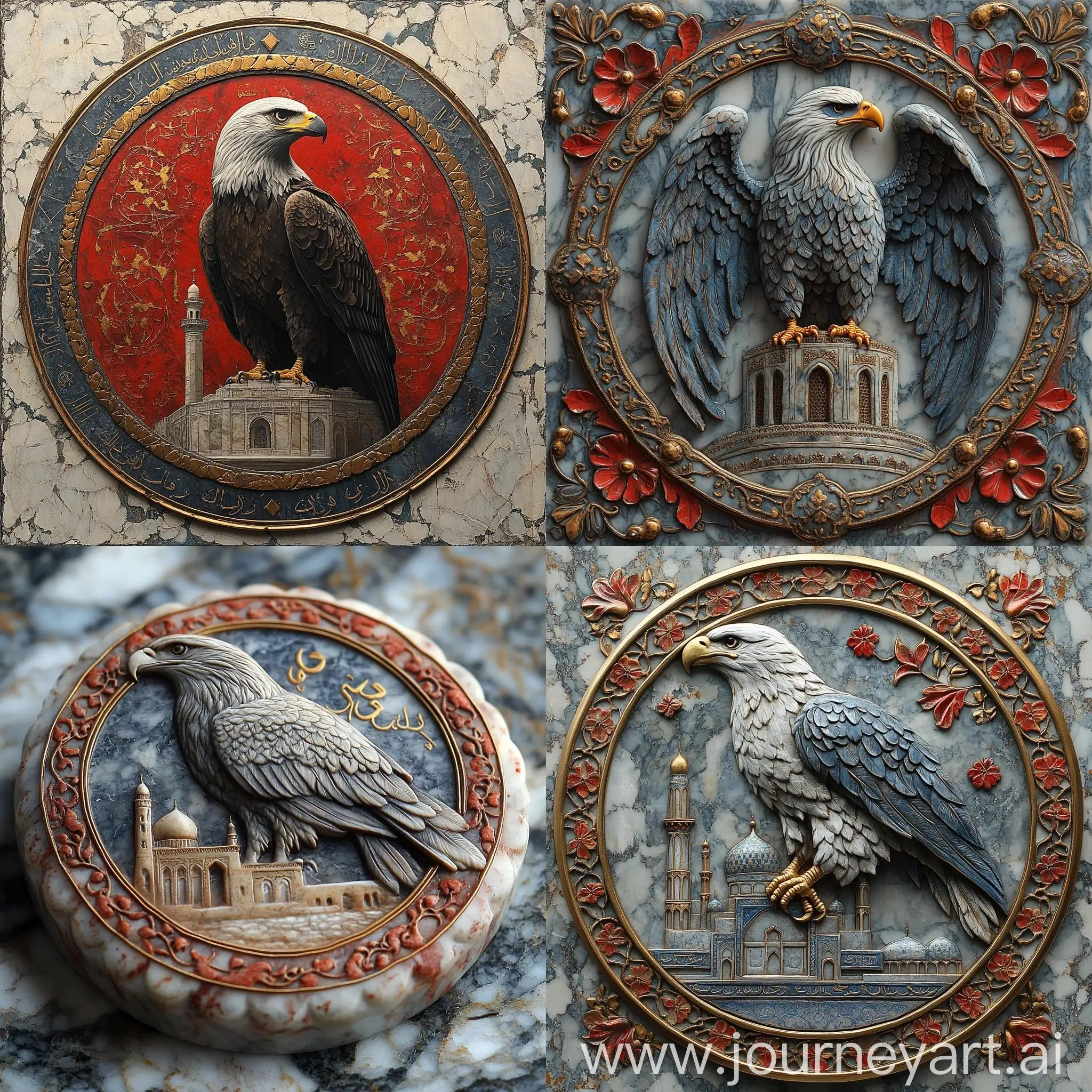 Eagle-Embossed-on-Mosque-Seal-with-Islamic-Floral-Design