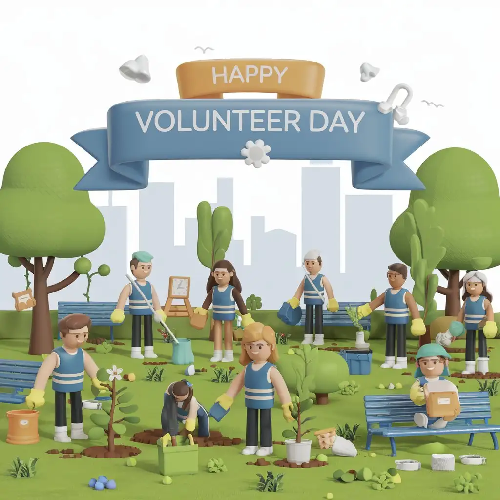 Volunteers-Helping-in-Community-on-Volunteer-Day-3D-Style-Art