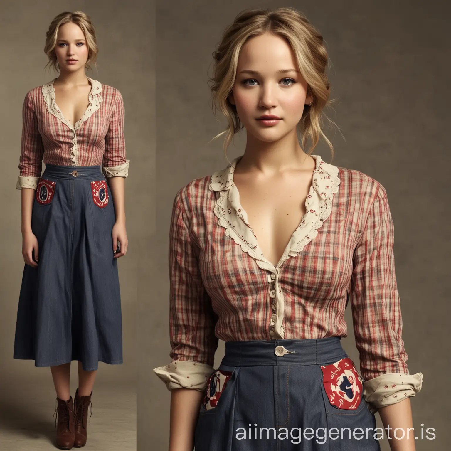 Jennifer Lawrence in Vintage Americana Style Clothing