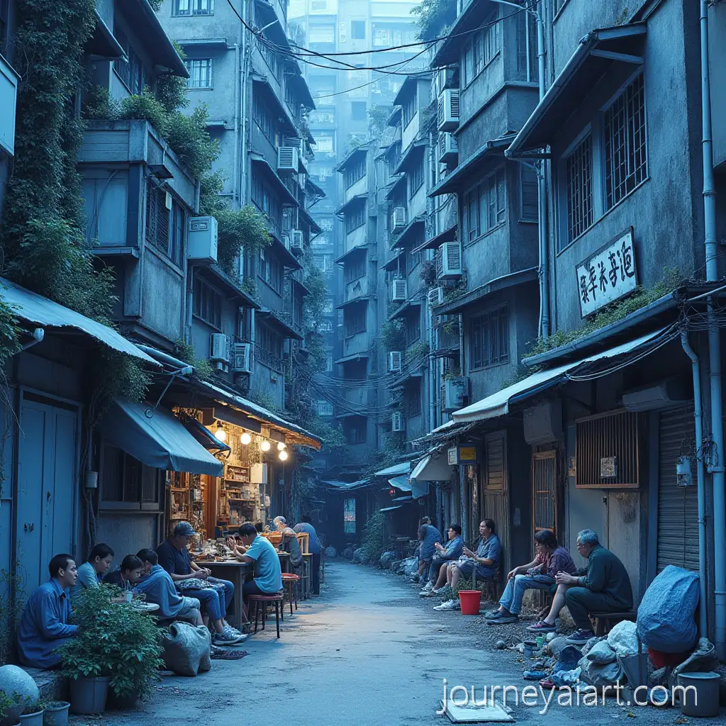 Homelessness-in-Hong-Kong-A-Visual-Collage-of-Living-Working-and-Recreation-in-Blue-and-Dark-TonesHomelessness-in-Hong-Kong