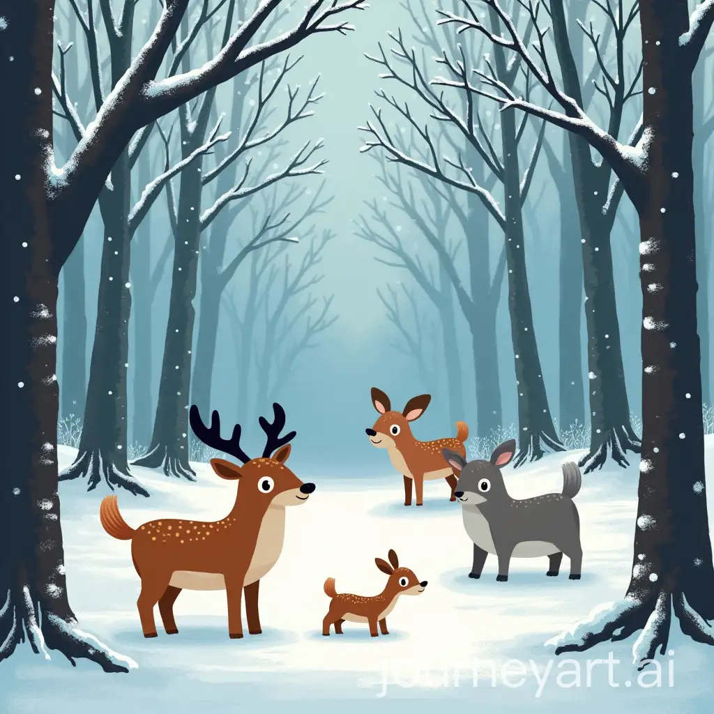 Winter-Forest-with-Wildlife-in-Snowy-Landscape