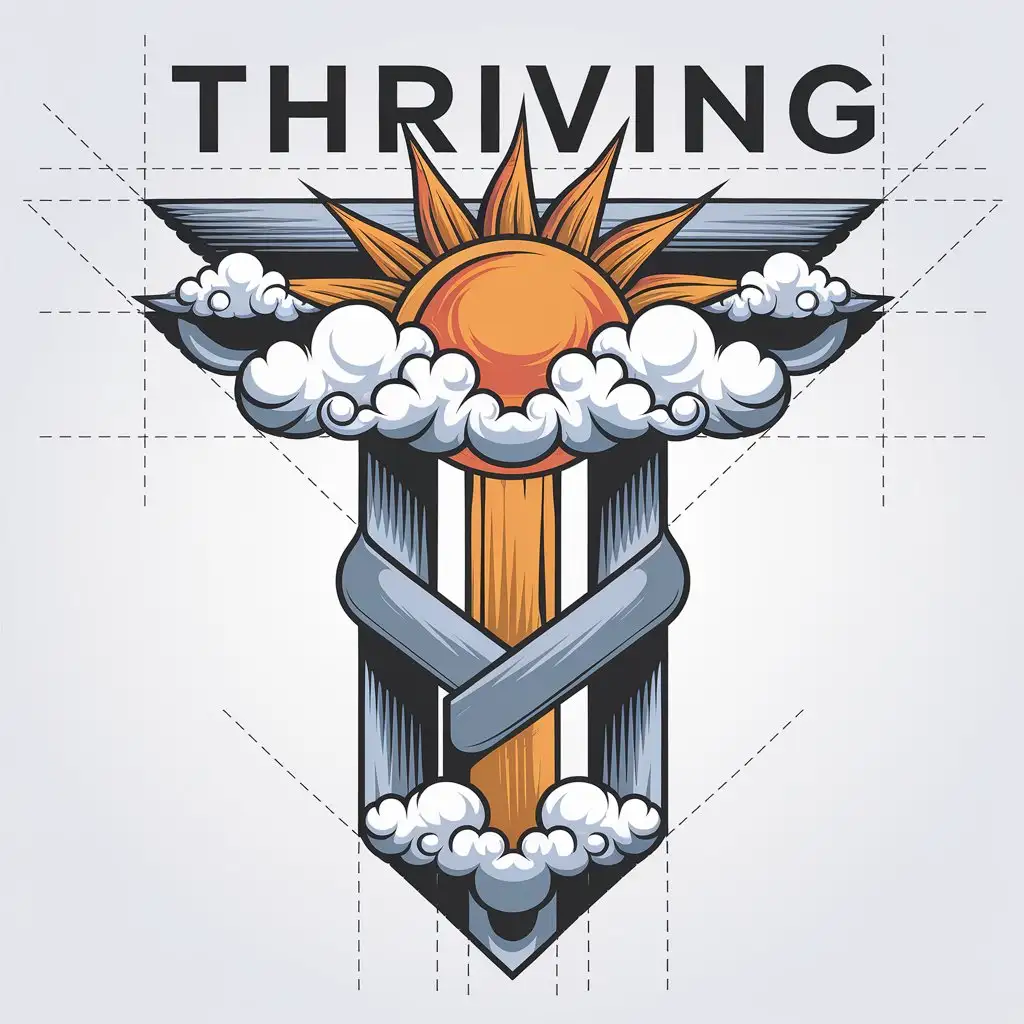 a vector logo design,with the text "Thriving", main symbol:sun clouds,complex,be used in Internet industry,clear background