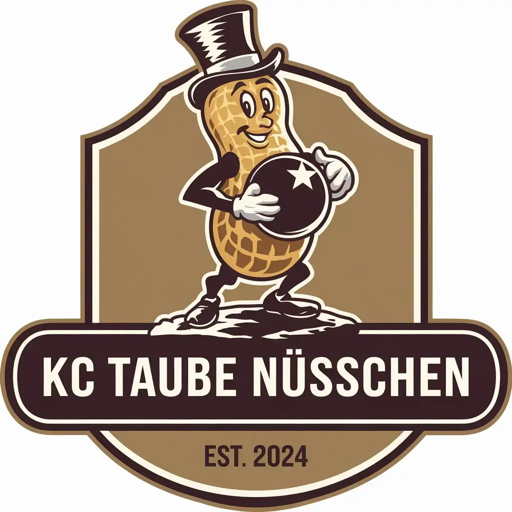 LOGO Design for KC Taube Nsschen Witty Peanut Mascot with Shiny Black Ball Est 2024