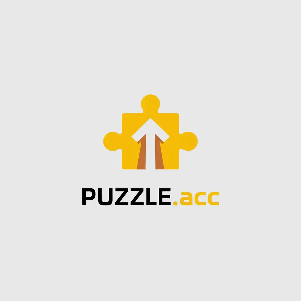 LOGO Design for Puzzleacc Minimalistic Yellow Puzzle Piece with Upward Arrow and Motivational Theme