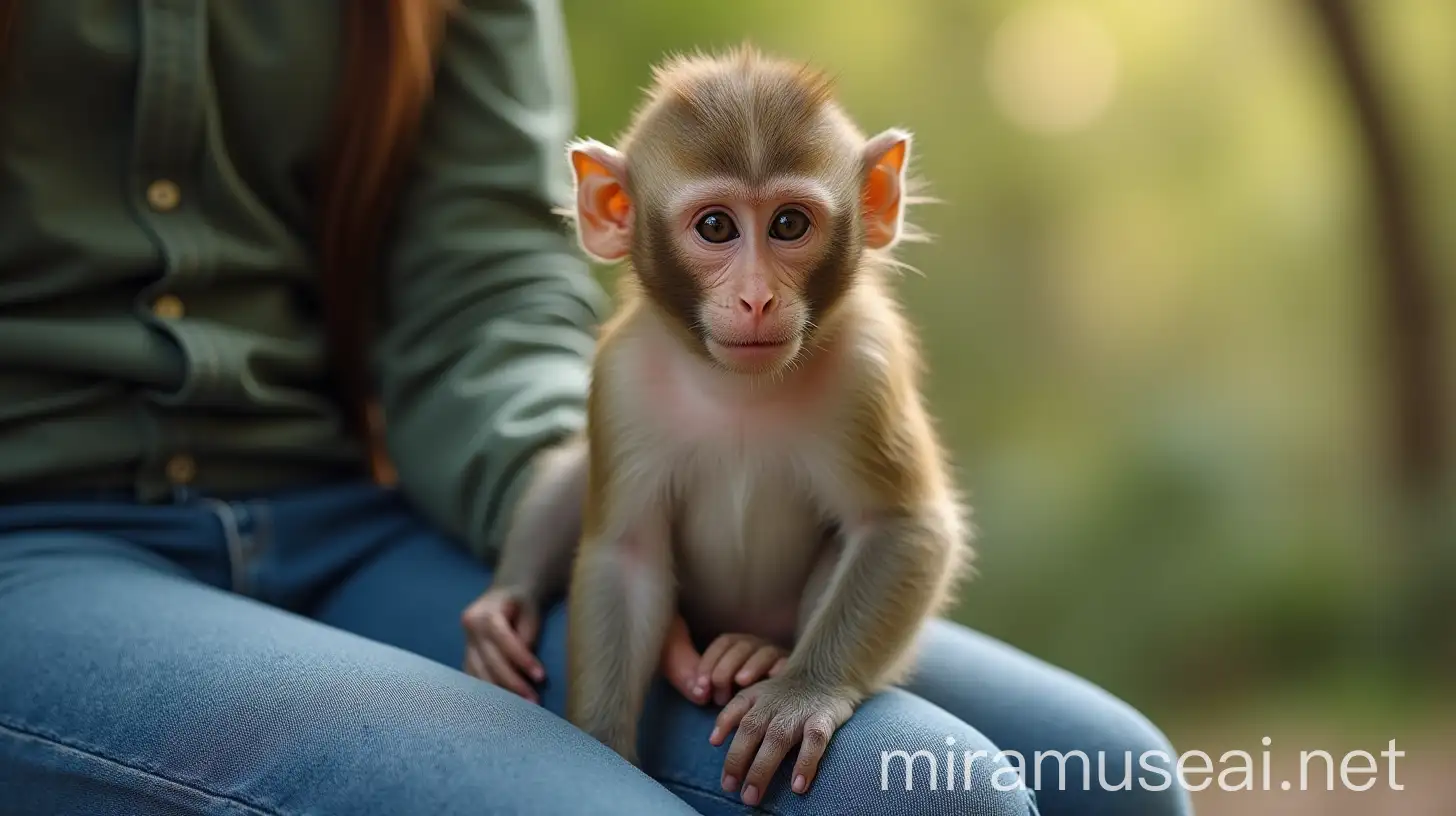 Monkey Sitting Comfortably on Human Lap