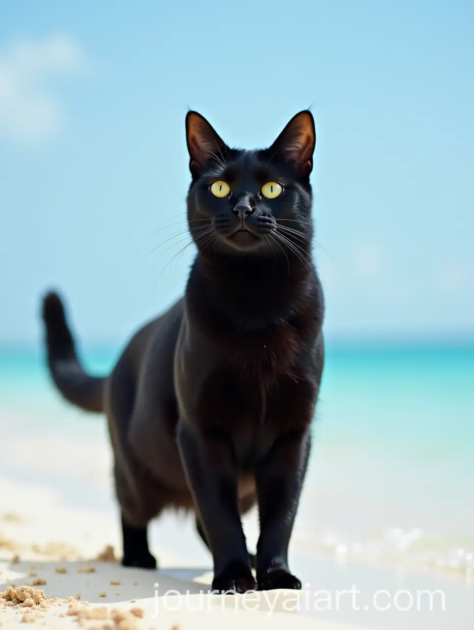 Black-Cat-Standing-on-Bahamas-Beach