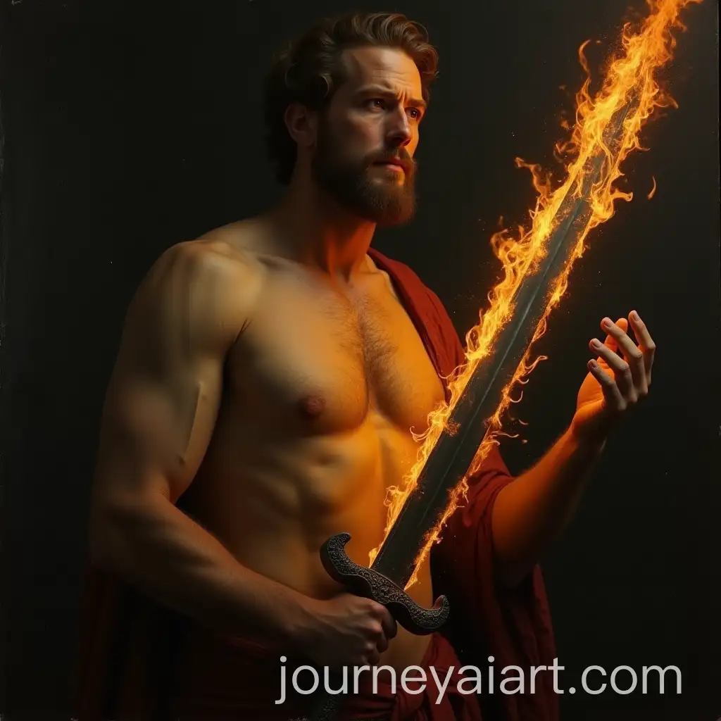 Burned-Priest-Holding-Flaming-Sword-in-Dark-Renaissance-Scene