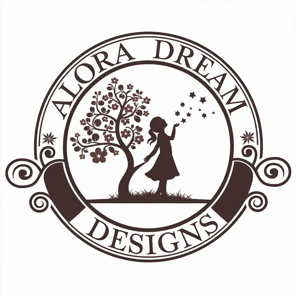 LOGO Design for Alora Dream Designs Girl by Flowering Tree with Wishful Symbolism