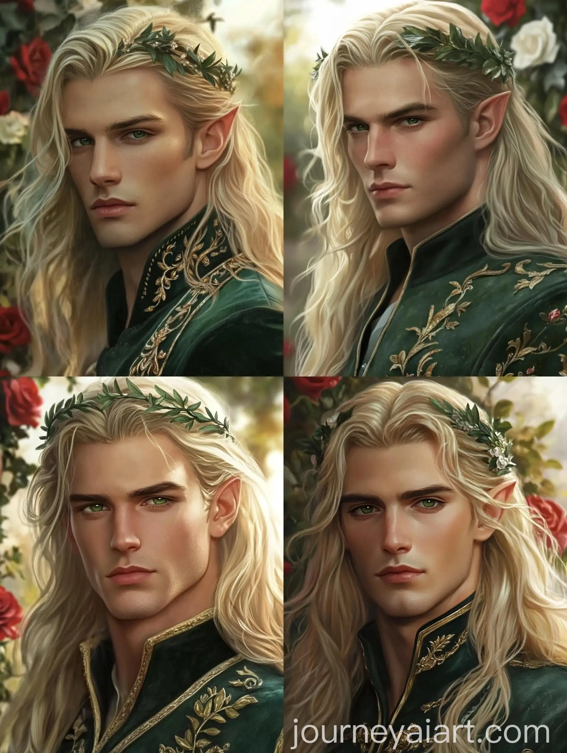 Slim-Muscular-Man-in-Green-Velvet-Prince-Suit-at-Wedding-Altar