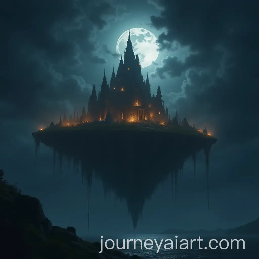 Floating-Temple-Illuminated-by-Moonlight-and-Torches-Amidst-Storm-Clouds