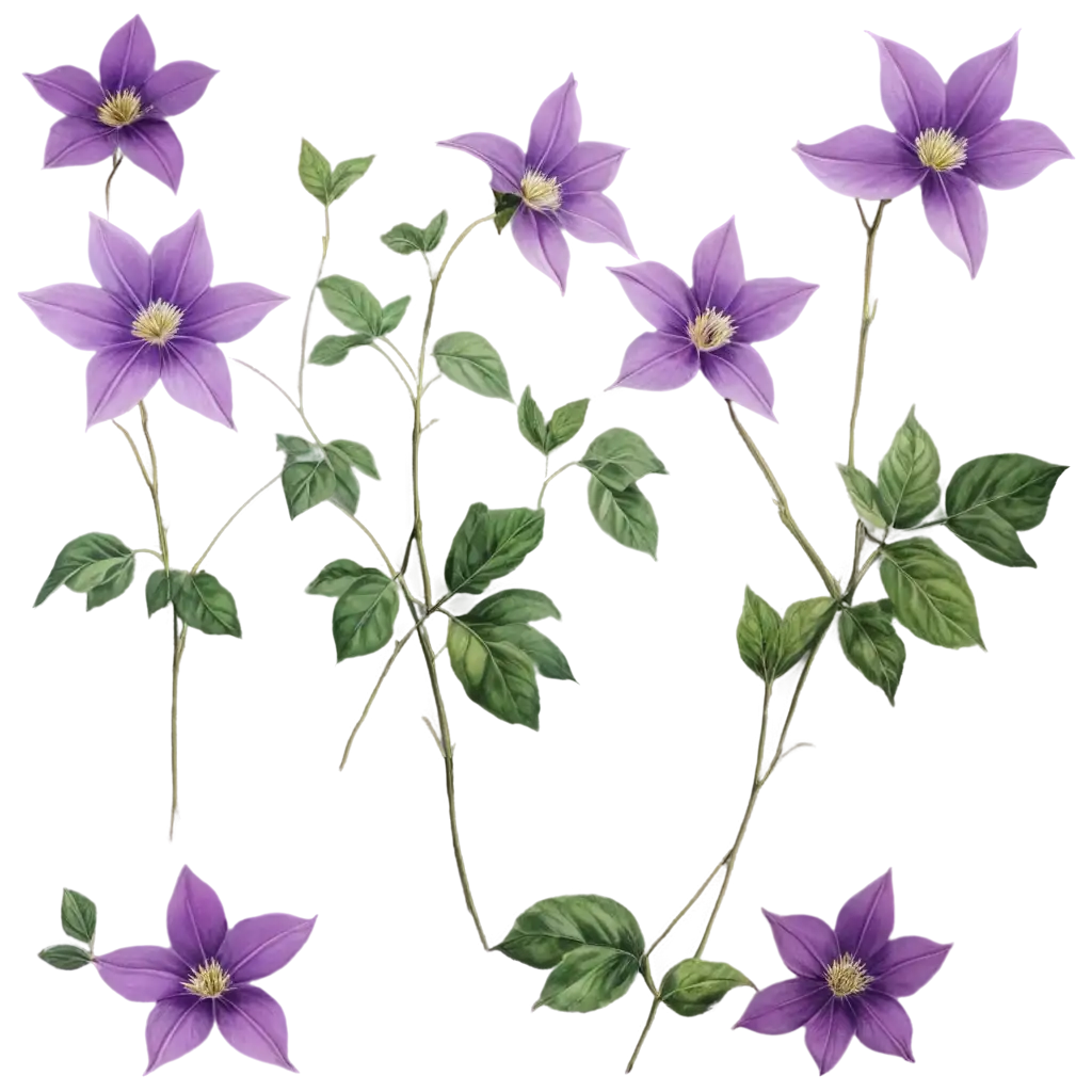 Stunning-PNG-of-Clematis-with-Purple-Flowers-A-Beautiful-Drawing-for-Digital-Use