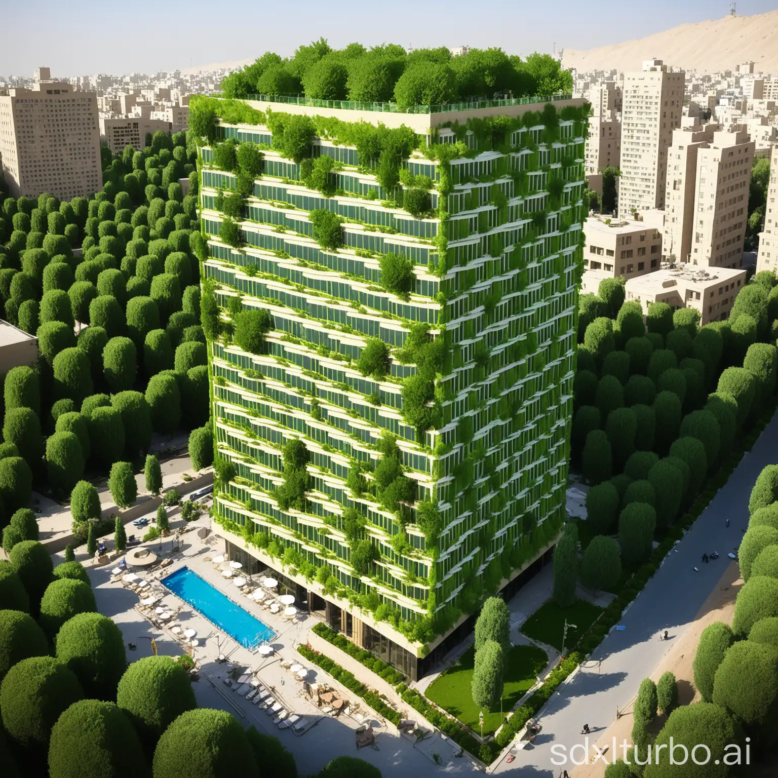 Sustainable-12Story-Hotel-in-Tehran-with-Green-Tree-Facade-by-the-Beach