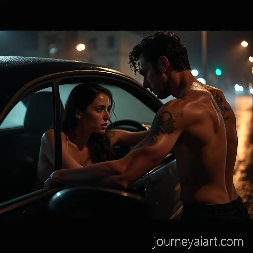 Cinematic-Dark-Romance-Couple-at-Rainy-Night-Car-Scene-with-Tense-Emotional-Tension