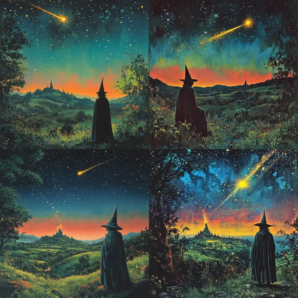 1970s-Dark-Fantasy-Book-Cover-Art-Featuring-a-Cat-Wizard-in-a-Magical-Landscape
