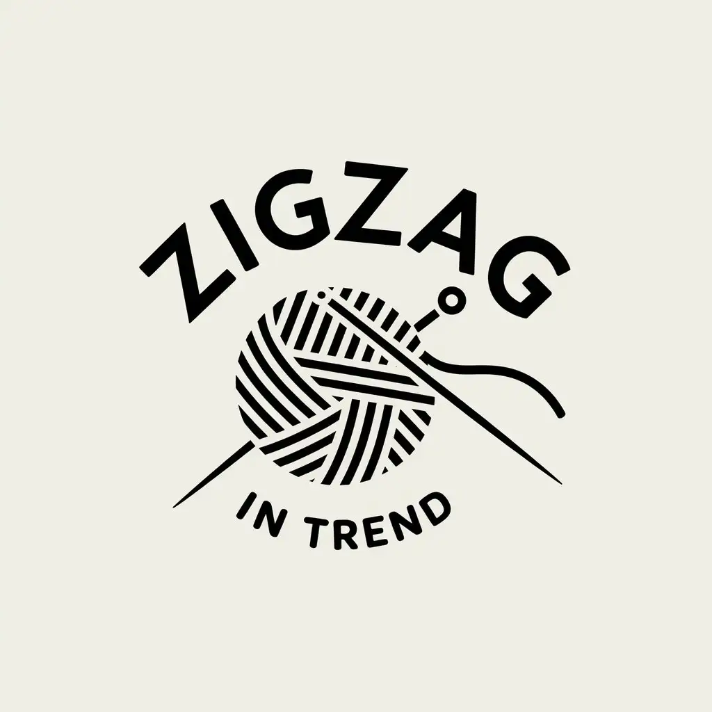 a vector logo design,with the text "Zigzag in trend", main symbol:Skein of yarn and knitting needles,Moderate,clear background