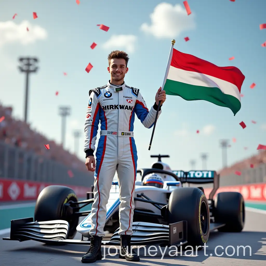 Young-Formula-1-Driver-CelebratingAI-Art-Prompt-Expansion-Victory-on-Podium-with-BMW-F1-Car-and-Hungarian-Flag