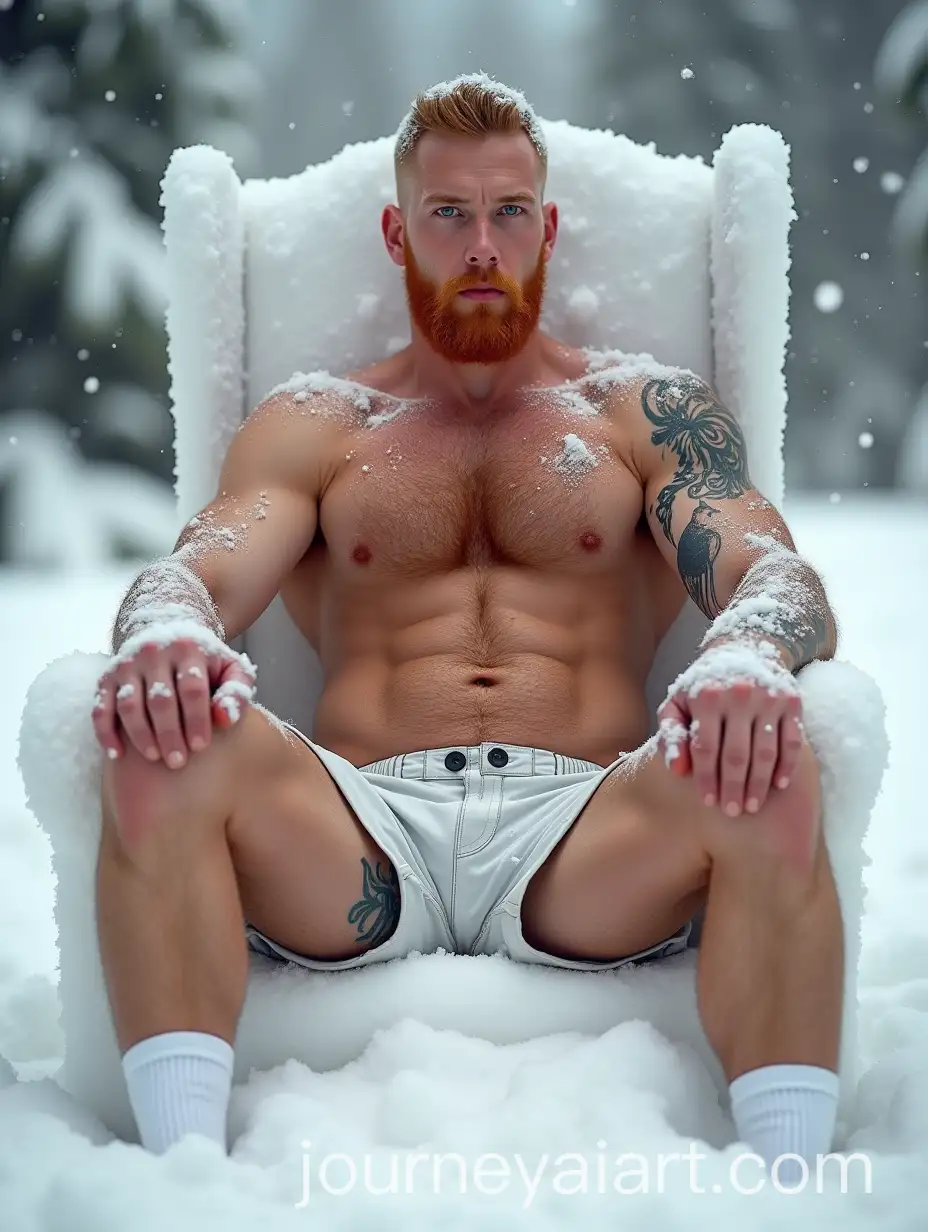 Handsome-Ginger-Man-with-Pale-Skin-and-Tattoos-Sitting-on-Snow-Throne