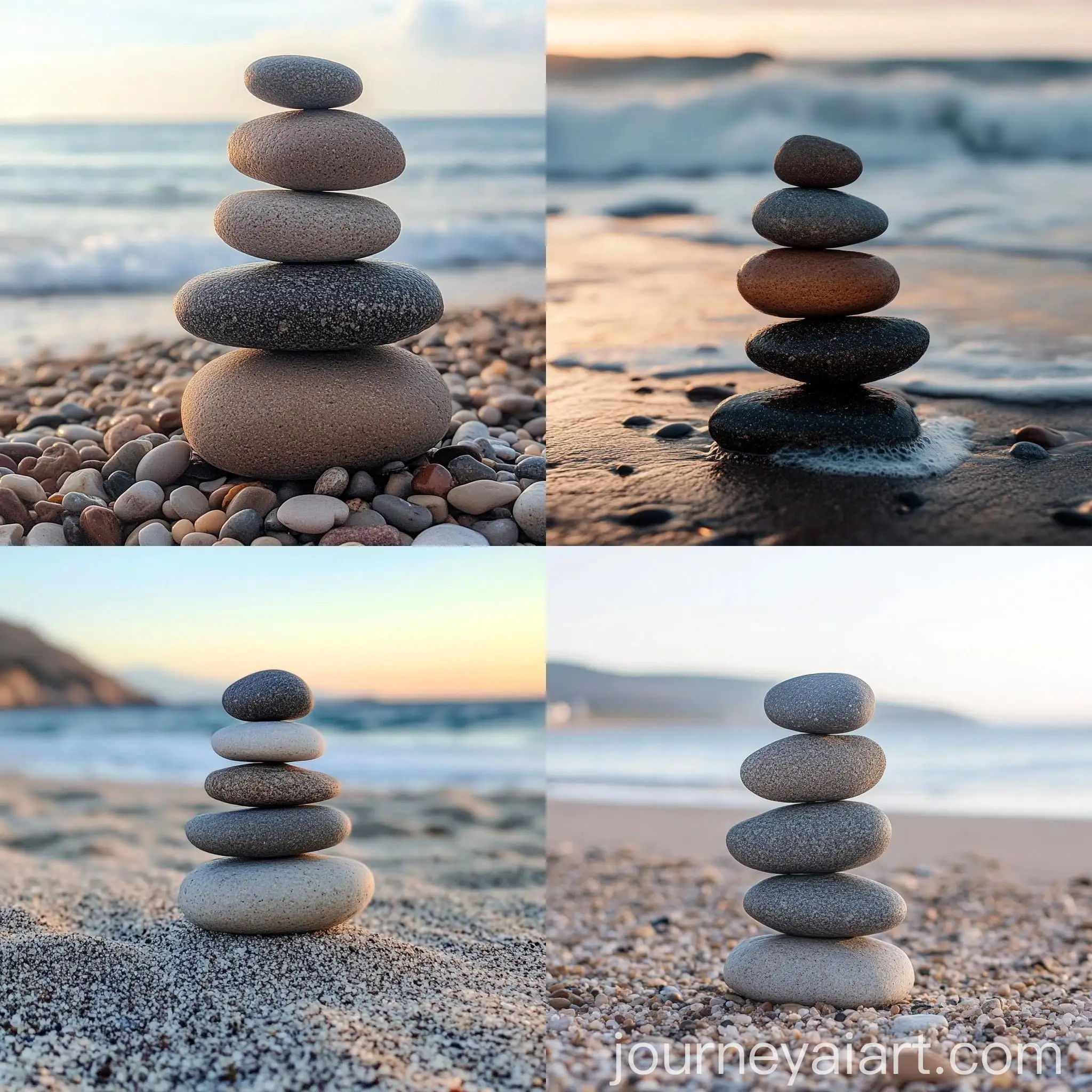 Zen-Stones-Stacked-on-Beach-Shoreline