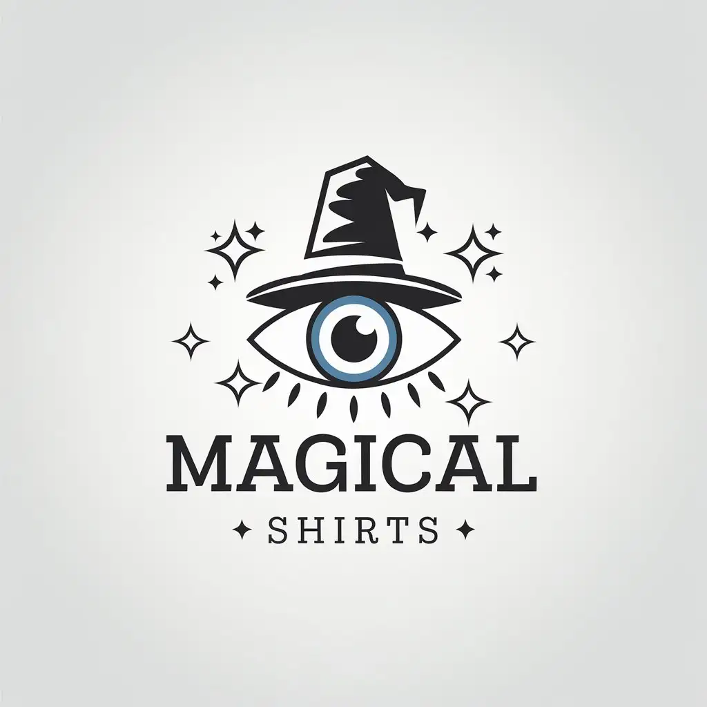 LOGO Design for Magical Shirts Eye with Mage Hat and Magical Symbols Minimalistic Style for Events Industry