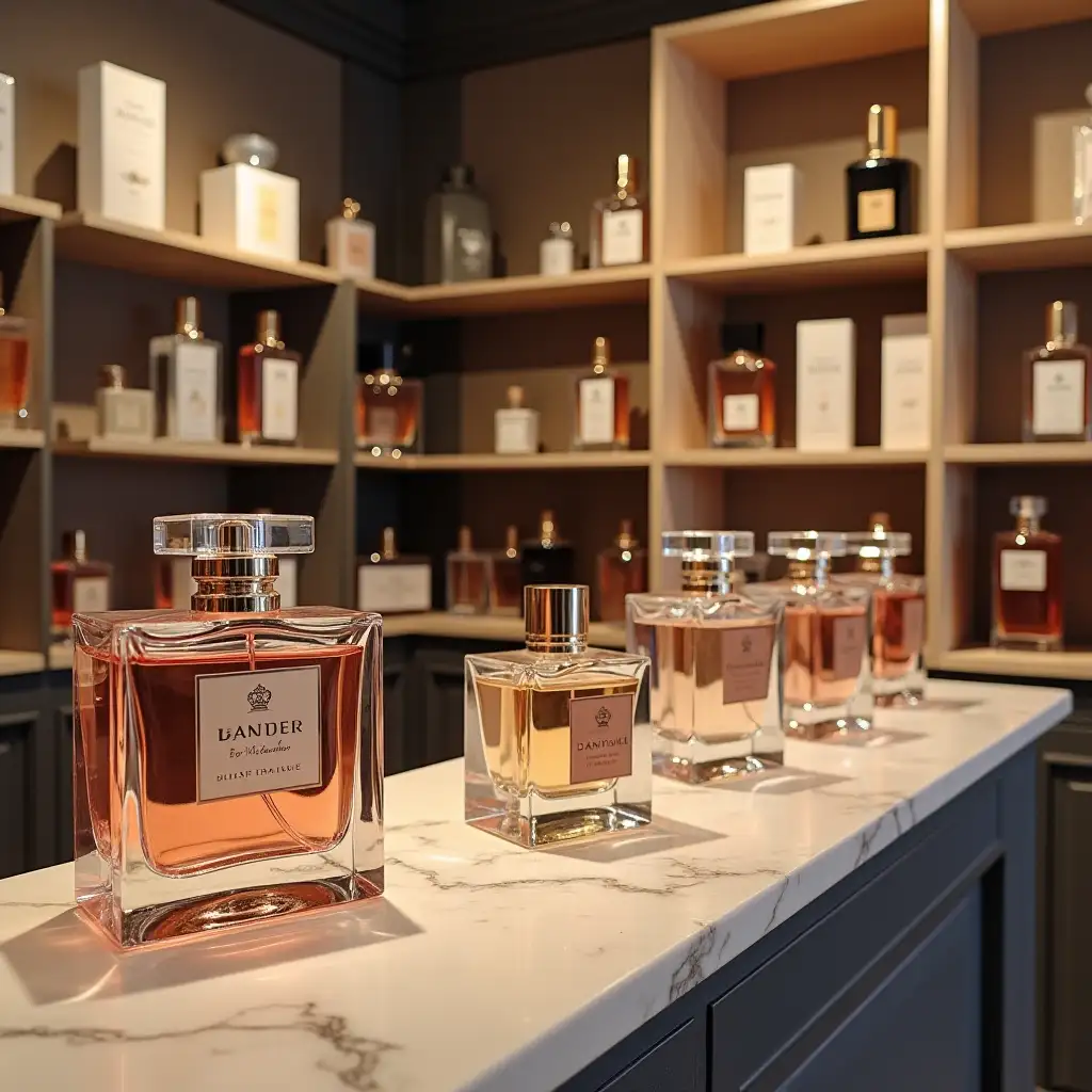 Elegant-Perfume-Store-Display-with-Luxurious-Bottles-and-Fragrance-Collection