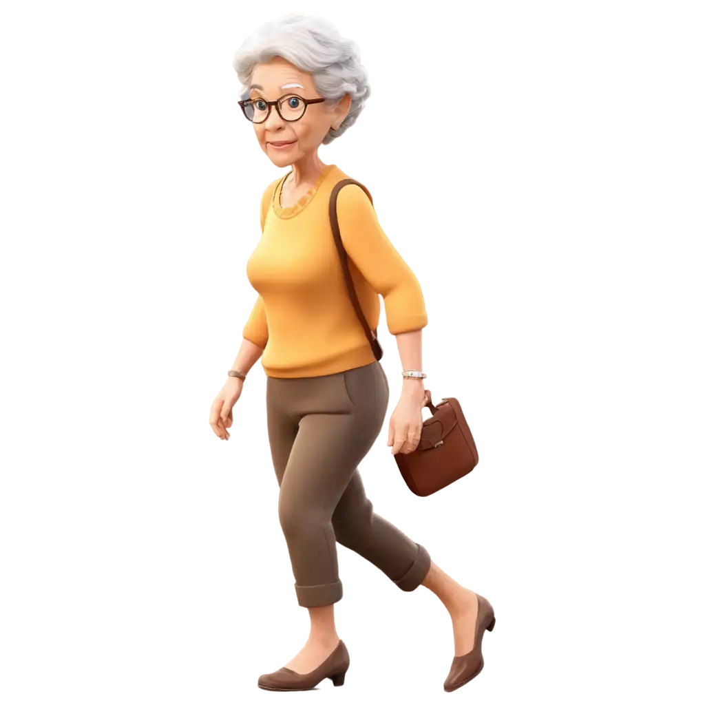 Grandma-Cartoon-Image-Walking-to-the-Left-PNG-Format-for-Clarity-and-Versatility