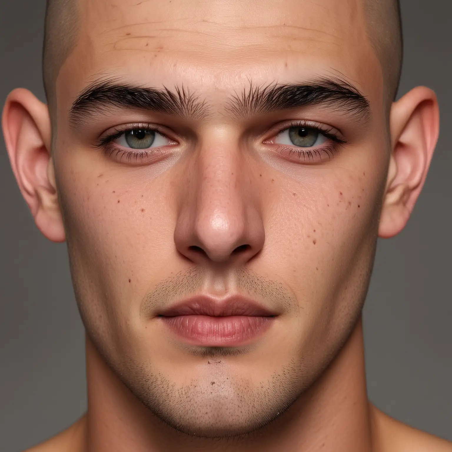 Portrait of a Handsome 25YearOld Man with Shaved Head and Strong Jawline in High Definition