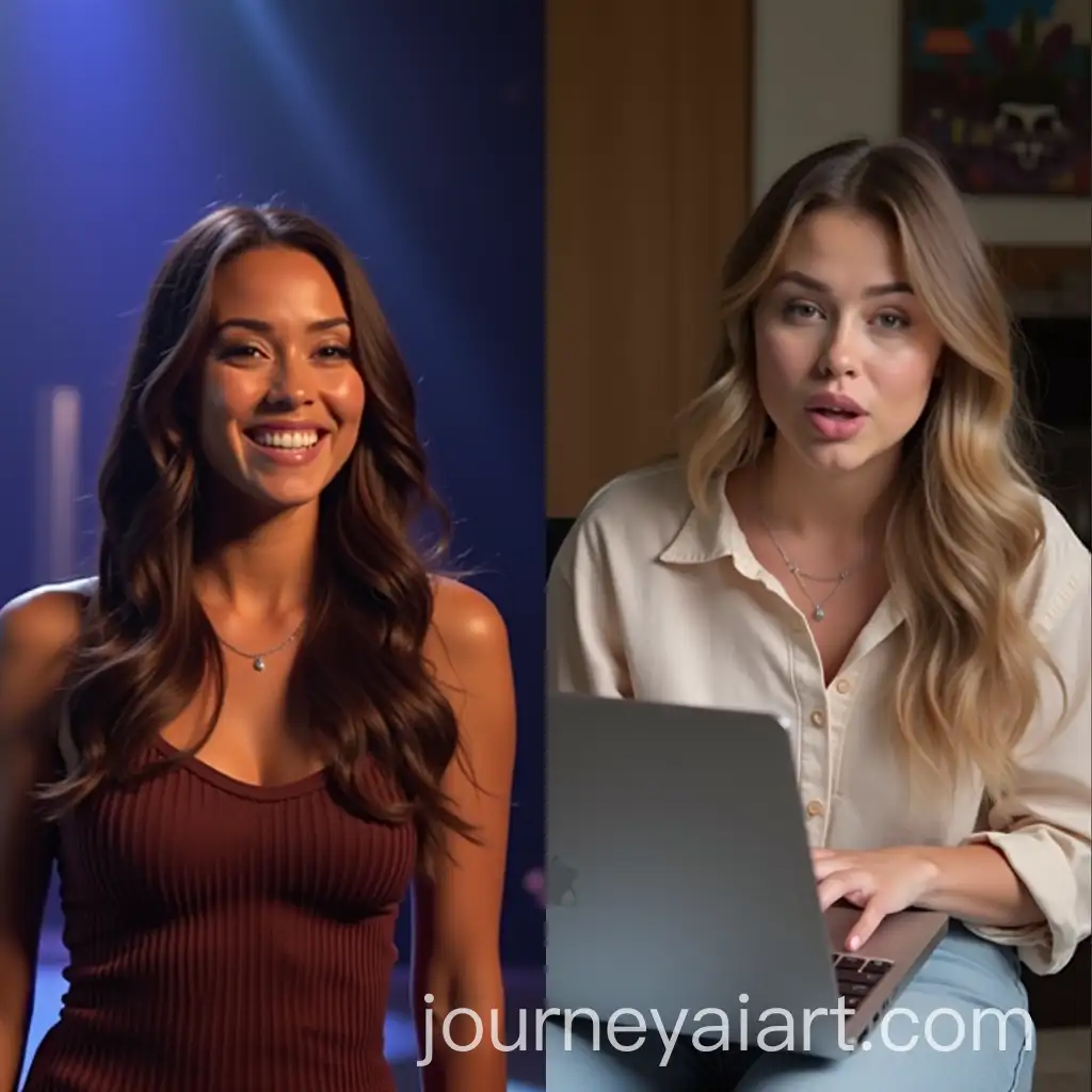 TikTok-Star-Split-Screen-GlamAI-Image-Prompt-Expansionorous-Stage-vs-Casual-Backstage-Life