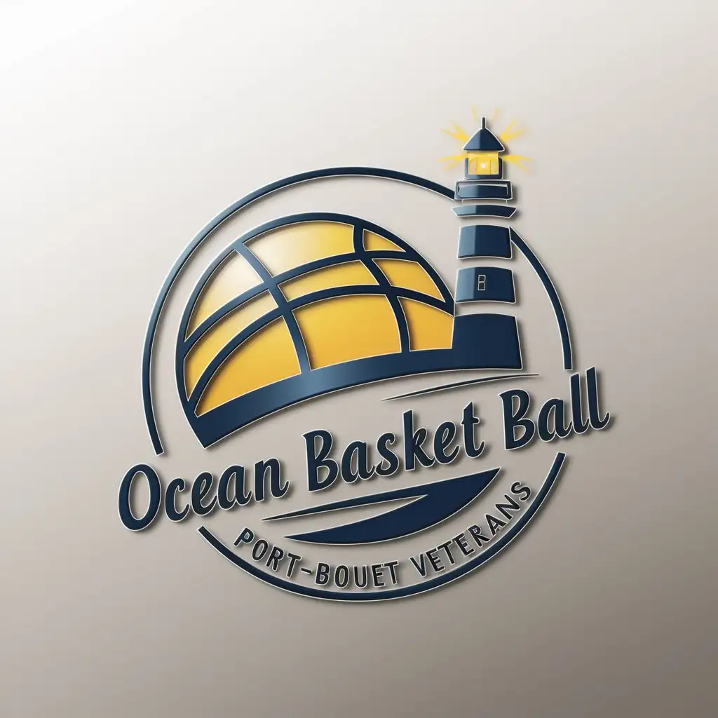 LOGO Design for Ocean Basket Ball Lighthouse Illuminated Basketball in Yellow and Blue